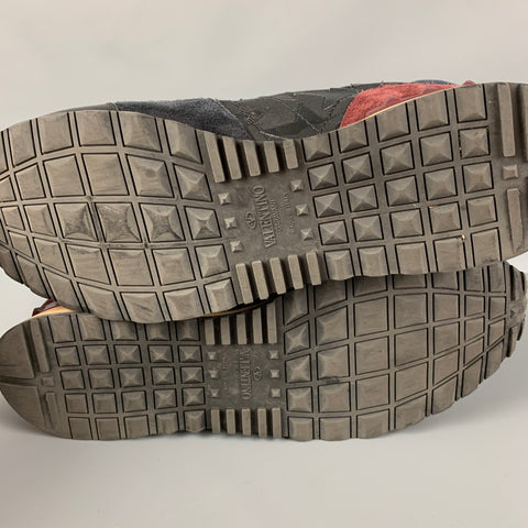 VALENTINO Talla 10 Zapatillas Rockrunner de cuero con estrellas burdeos azul marino