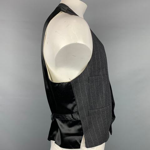 PAUL SMITH Size L Charcoal Chalkstripe Embroidered Wool Buttoned Vest