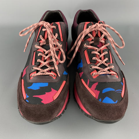 LANVIN Taille 10 Baskets à lacets en nylon à matériaux mélangés noirs et roses