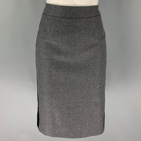 VALENTINO Size 10 Grey Black Wool Mixed Pencil Below Knee Skirt