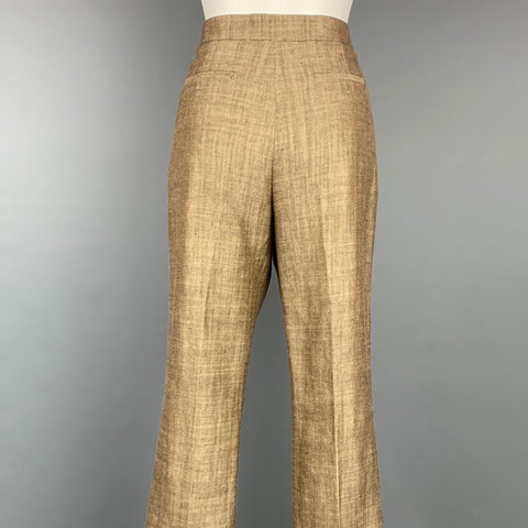 OSCAR DE LA RENTA Size 10 Brown & Cream Woven Dress Pants