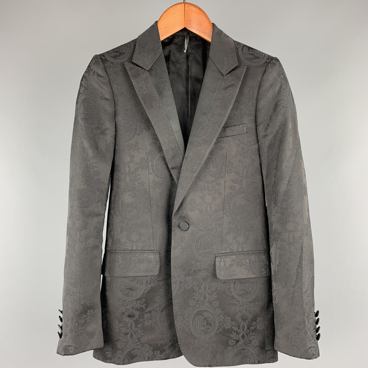 DIOR HOMME Size 34 Black Jacquard Polyester / Viscose Sport Coat