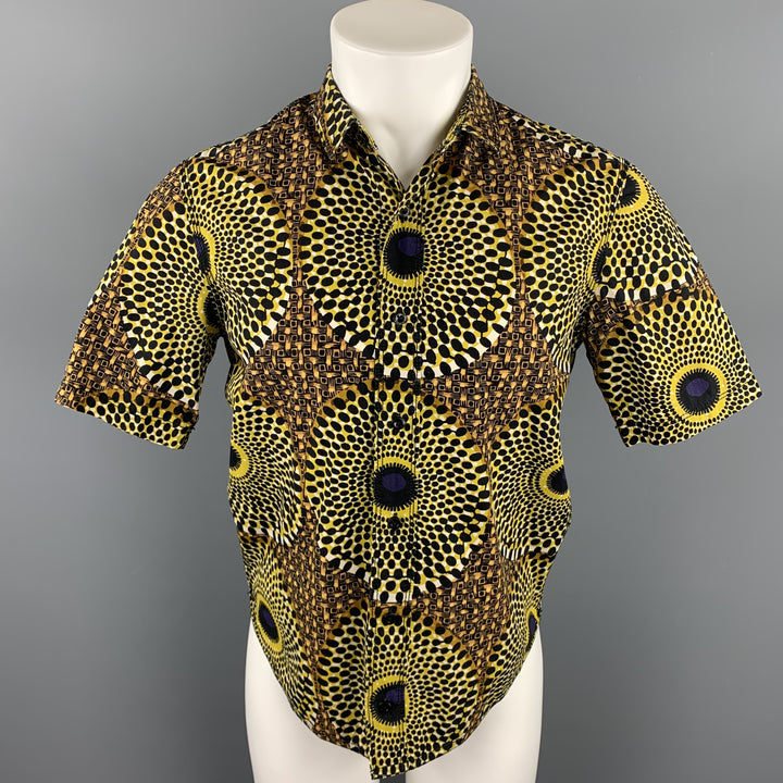 BURBERRY PRORSUM Talla S Camisa de manga corta con botones de algodón con estampado amarillo y negro