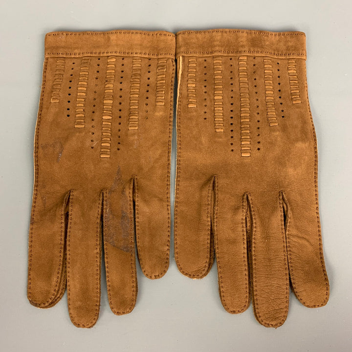 CELLERINI Brown Woven Suede & Leather Gloves