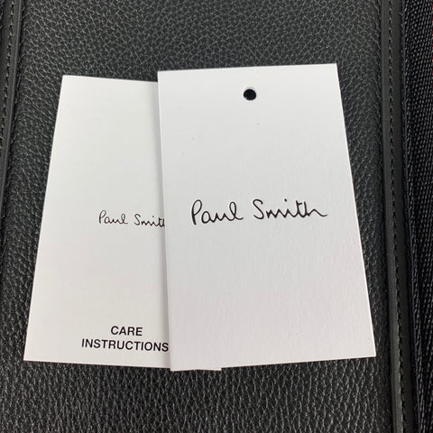 PAUL SMITH Black Pebble Grain Stripe Trim Leather Briefcase Bag
