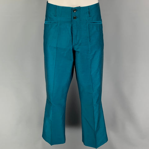 WILLIAM HUNT Savile Row Size 42 Teal Silk Peak Lapel Suit