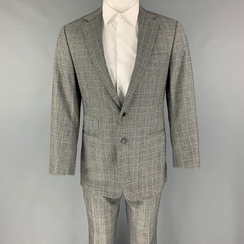 RALPH LAUREN Purple Label 38 Traje corto gris de lana y cachemira a cuadros Glenplaid