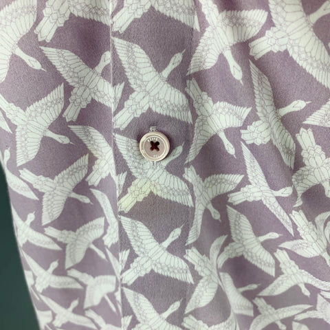 TED BAKER Size M White Lilac Birds Cotton Long Sleeve Shirt