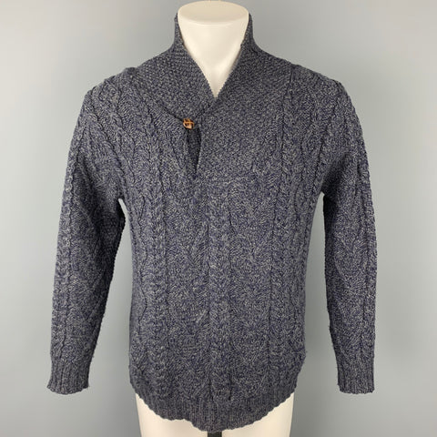ARAN CRAFTS Size M Charcoal Knit Merino Wool Shawl Collar Sweater