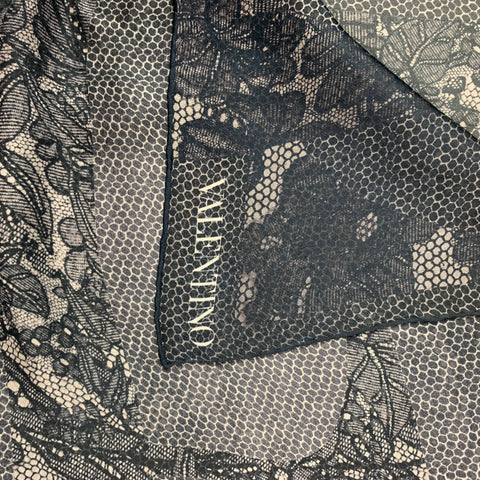 VALENTINO Navy & Light Grey Honeycomb Silk Chiffon Scarf