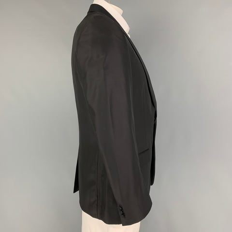 VERSACE COLLECTION Size 42 Black Viscose Wool Tuxedo Sport Coat