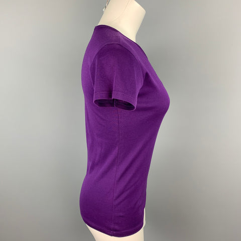 RALPH LAUREN Black Label Talla M Camiseta de algodón mercerizado con cuello redondo morado