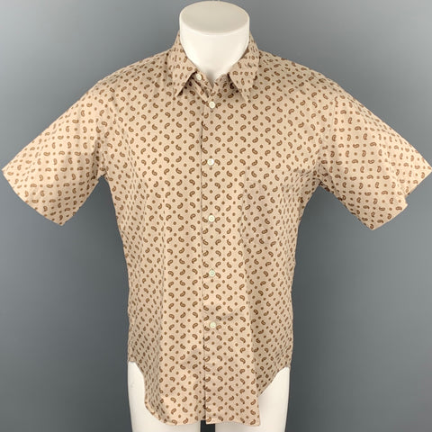 COMME des GARCONS HOMME PLUS Size M Khaki Paisley Cotton Short Sleeve Shirt