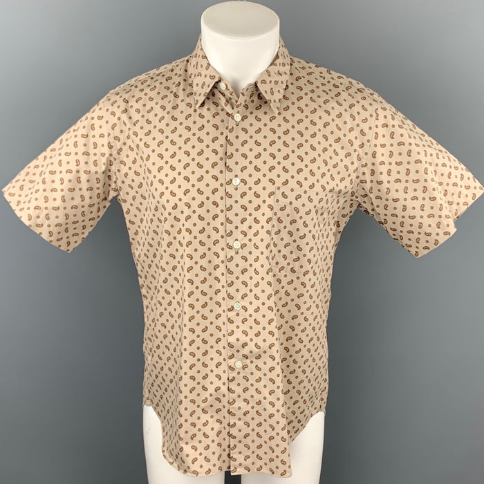 COMME des GARCONS HOMME PLUS Size M Khaki Paisley Cotton Short Sleeve Shirt