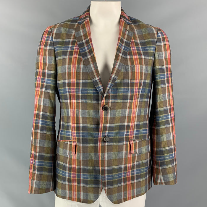 ETRO Chest Size 44 Regular Multi-Color Plaid Linen &  Cotton Sport Coat