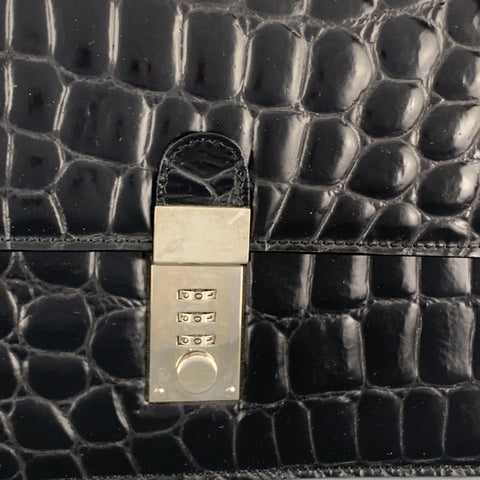 PRATESI Mini pochette en cuir noir brillant gaufré