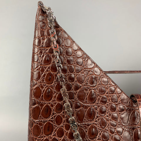 GIVENCHY Bolso grande recortado Bolso unisex de hombro de piel de cocodrilo en relieve marrón 