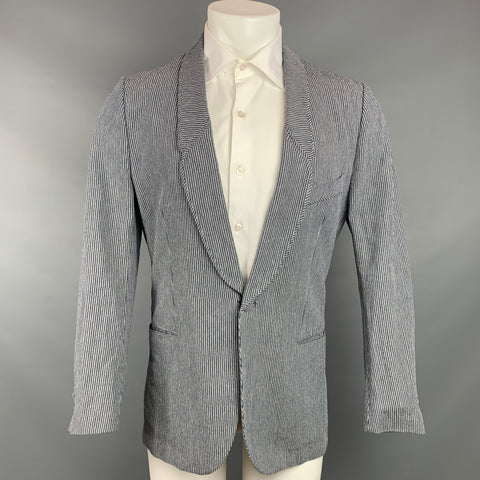 PAUL SMITH Size M Indigo & White Stripe Cotton / Linen Sport Coat