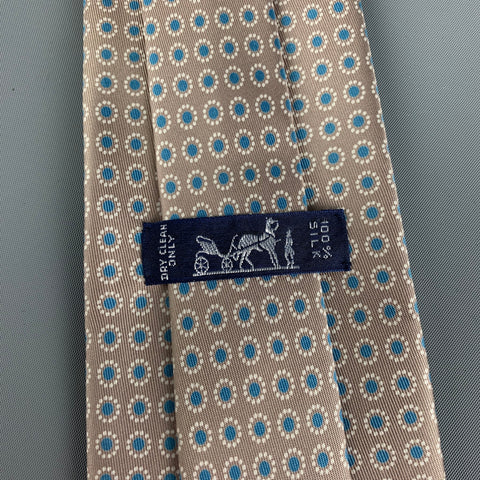 HERMES 5357 OA Taupe Blue Dots Silk Tie