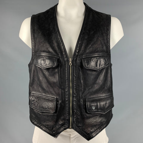 CAP NORD Size XL Black Leather Zip Up Vest