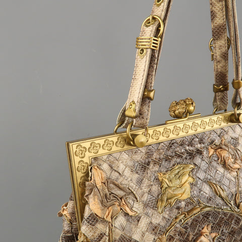BOTTEGA VENETA Lavorazione Fatta a Aano Taupe Intrecciato Lizard Leather Handbag