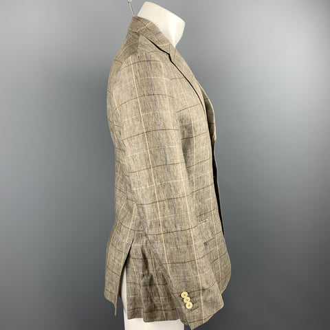 LORO PIANA Size 38 Taupe Window Pane Linen Notch Lapel Sport Coat