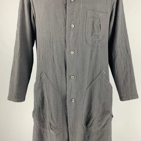 YOHJI YAMAMOTO Taille L Manteau à poches plaquées en laine à coutures contrastées noires