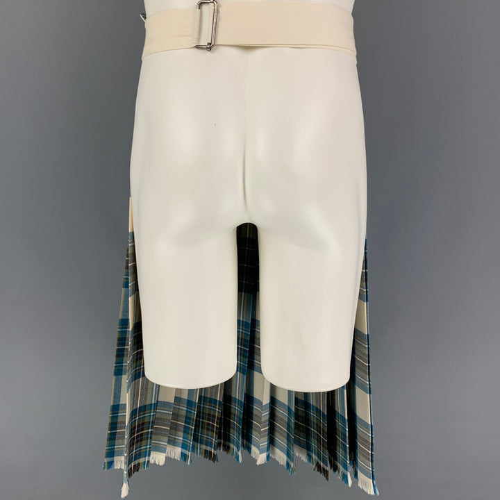 DRIES VAN NOTEN Size One Size Blue Grey Plaid Kilt Skirt