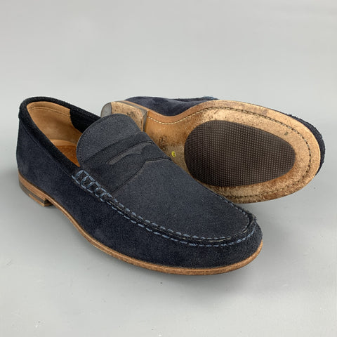 BALLY Size 7.5 Navy Suede Slip On Loafers
