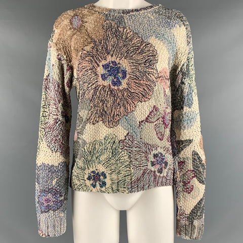 ETRO Taille M Beige Multicolore Coton Mélange Floral Crew Neck Pull