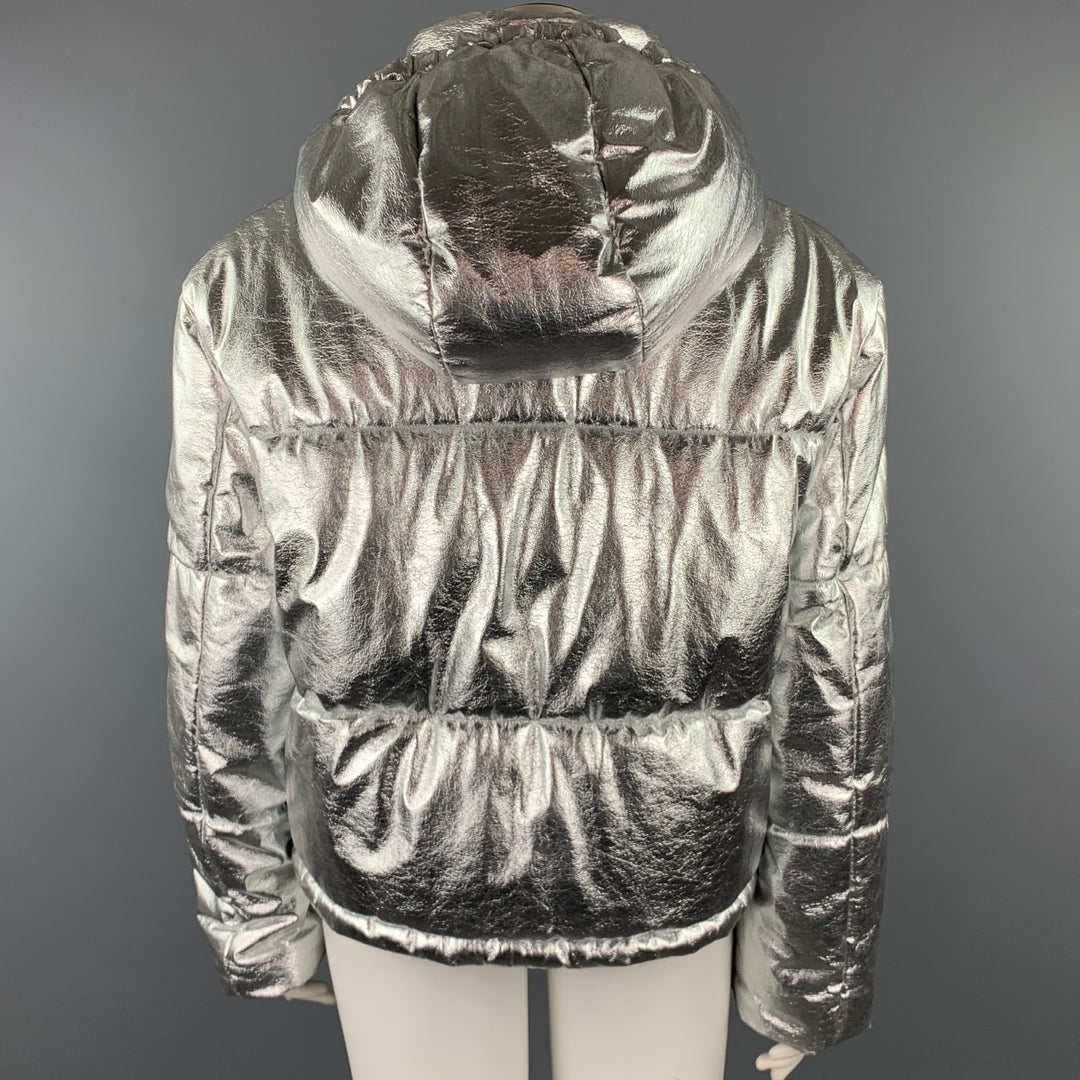 MSGM Size XL Silver Polyester Snap Button Hooded Jacket