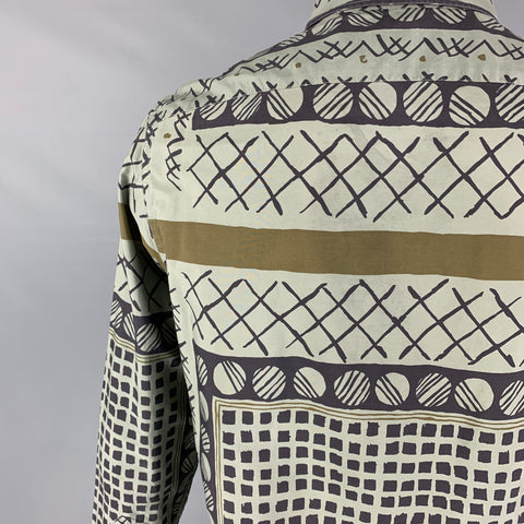 BURBERRY PRORSUM Spring 2013 Size XL Green Black Print Cotton Long Sleeve Shirt