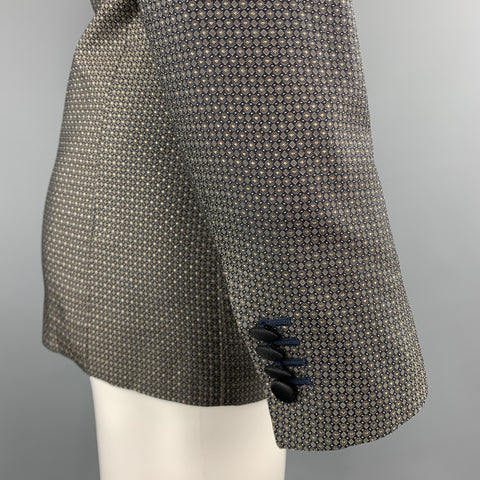 VALENTINO Size 38 Geometric Black & Gold Silk Shawl Collar Sport Coat
