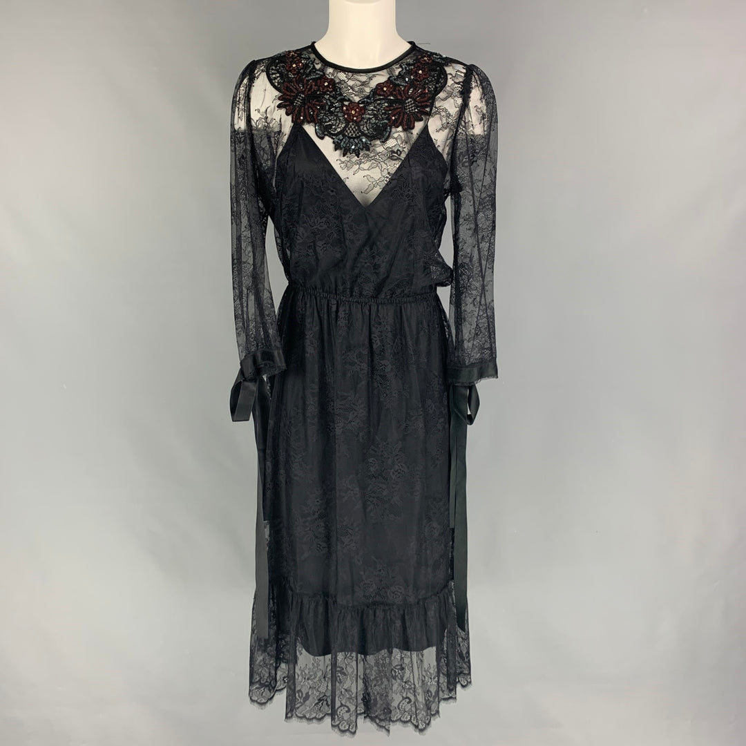 MARC JACOBS Size 4 Black Nylon Lace Sequined A-Line Dress Sui Generis Designer Consignment MARC JACOBS Size 4 Black Nylon Lace Sequined A-Line Dress Sui Generis Designer Consignment
