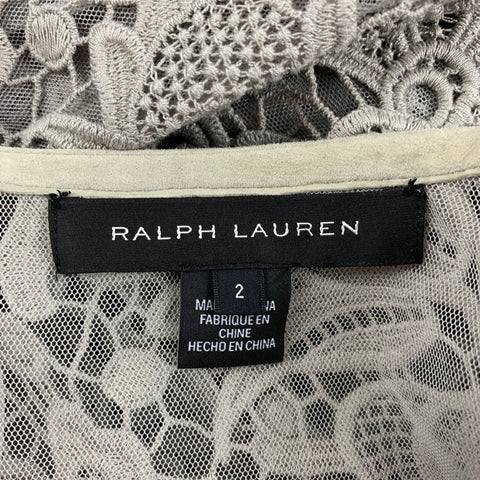 RALPH LAUREN Black Label Taille 2 Manteau ouvert en coton en dentelle taupe