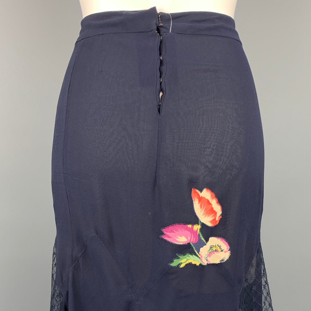 JIL STUART Size 6 Navy Floral Silk Lace Panel Skirt