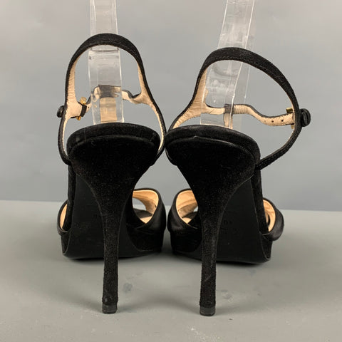 PRADA Talla 10 Sandalias de plataforma de ante de seda negra
