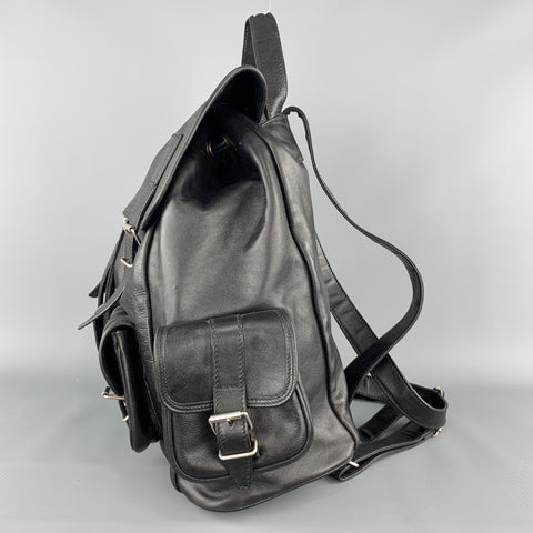 SAINT LAURENT Black Leather Drawstring ROCK SACK Backpack