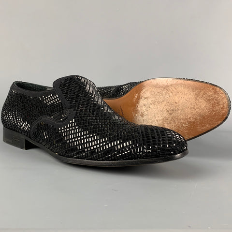 SALVATORE FERRAGAMO Size 9 Black Beaded Leather Slip On Loafers