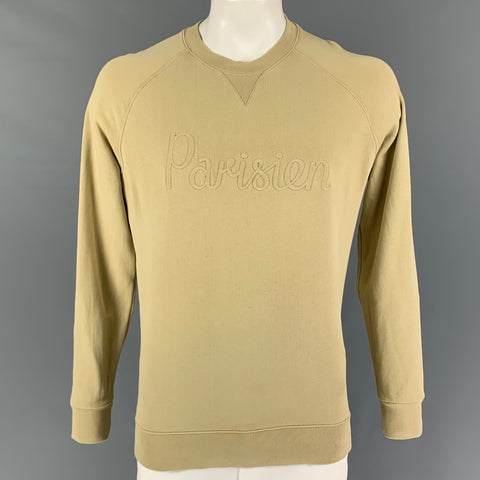 MAISON KITSUNE Size L Khaki Embroidery Cotton Crew-Neck Sweatshirt