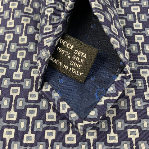 GUCCI "Horsebit" Navy Mod Silk Tie