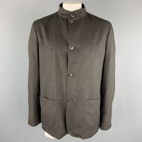ERMENEGILDO ZEGNA Talla XXL Chaqueta con bolsillos de parche y cuello Nehru de lana color carbón