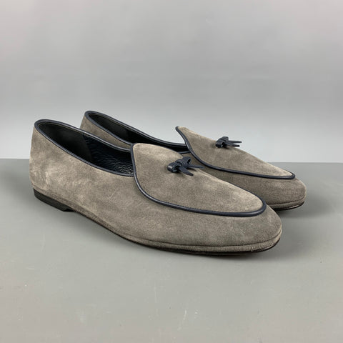 RUBINACCI Size 11 Grey Navy Solid Leather Slip On Loafers