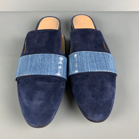 DEAR FRANCES Sandalias planas de materiales mixtos de ante azul marino talla 8