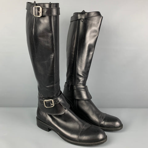 GIORGIO ARMANI Talla 9 Botas de montar con cinturón de cuero negro