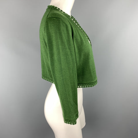 OSCAR DE LA RENTA Size M Green Cashmere / Silk Lace Trim Bolero Cardigan