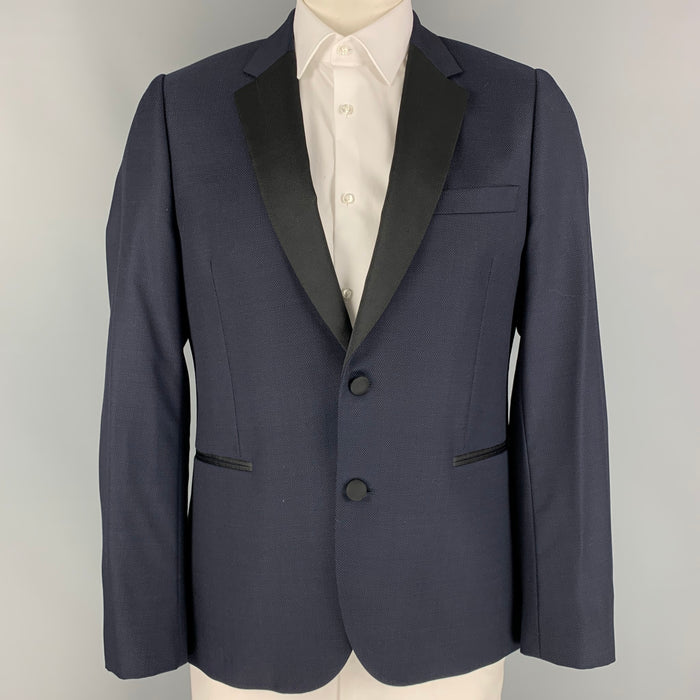PAUL SMITH Soho Fit Talla 42 Abrigo deportivo regular con solapa de muesca de lana azul marino y negro
