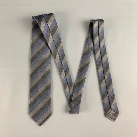 BRIONI Grey Charcoal Diagonal Stripe Silk Tie