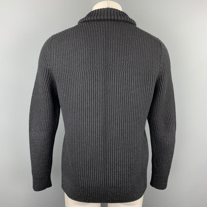 LOUIS VUITTON Size M Black Ribbed Knit Wool Blend Zip Up Jacket