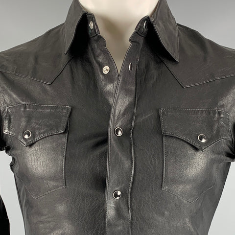 SAINT LAURENT Taille 34 Chemise Western à manches longues en cuir noir